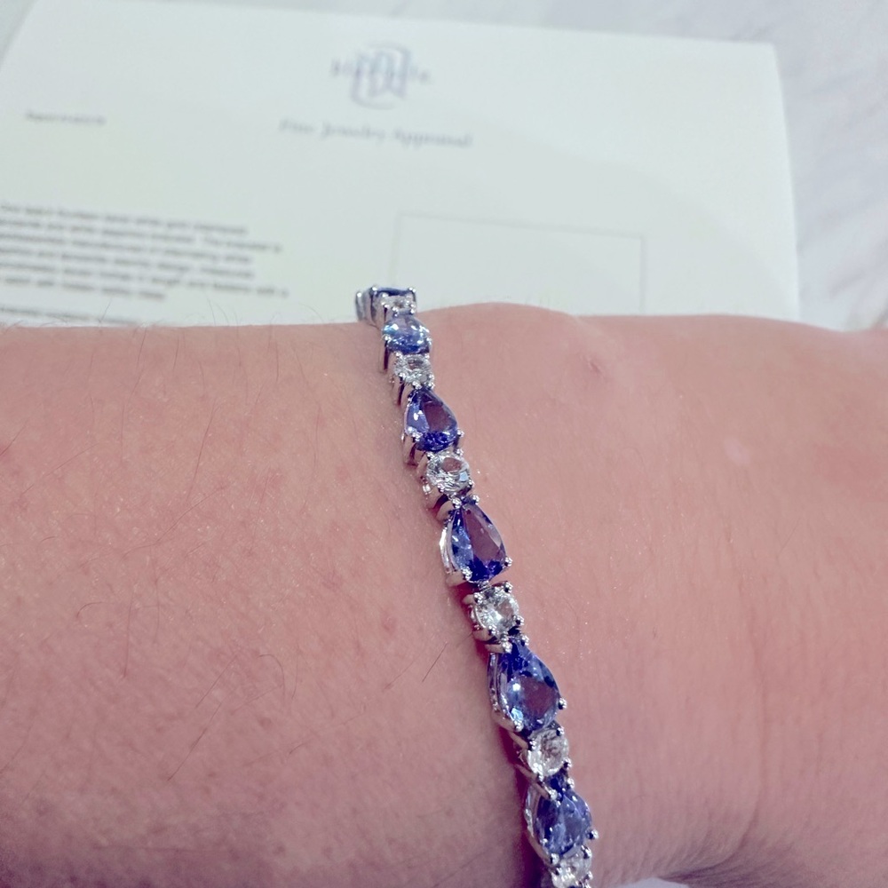 Blue Nile, 14 karat white gold, Tanzanite and white sapphire bracelet